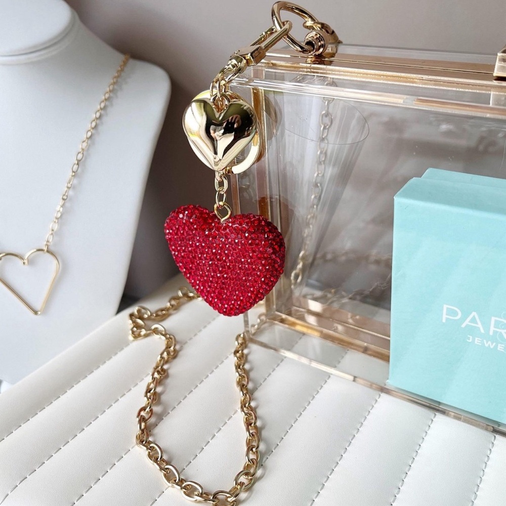 NEW PARK LANE “SWEETHEART” PURSE CHAIN BNIB!!! Red Heart Crystal Keychain - Picture 7 of 8